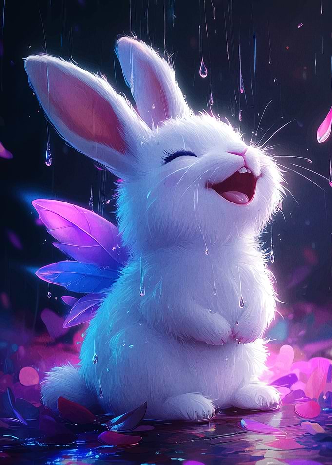 Happy Bunny in the Rain