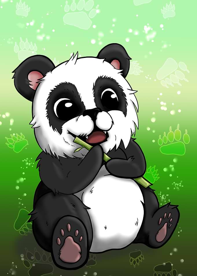 Cute Panda Eating Bamboo Illustration
