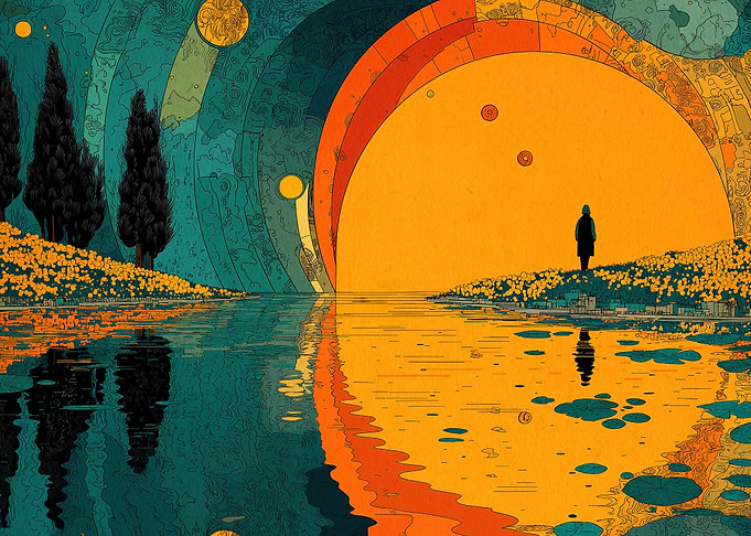 Abstract Landscape with Figure and Reflection