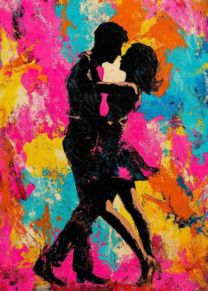 Passionate Silhouetted Abstract Dance Painting