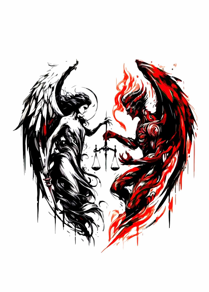 Angel and Demon with Scales