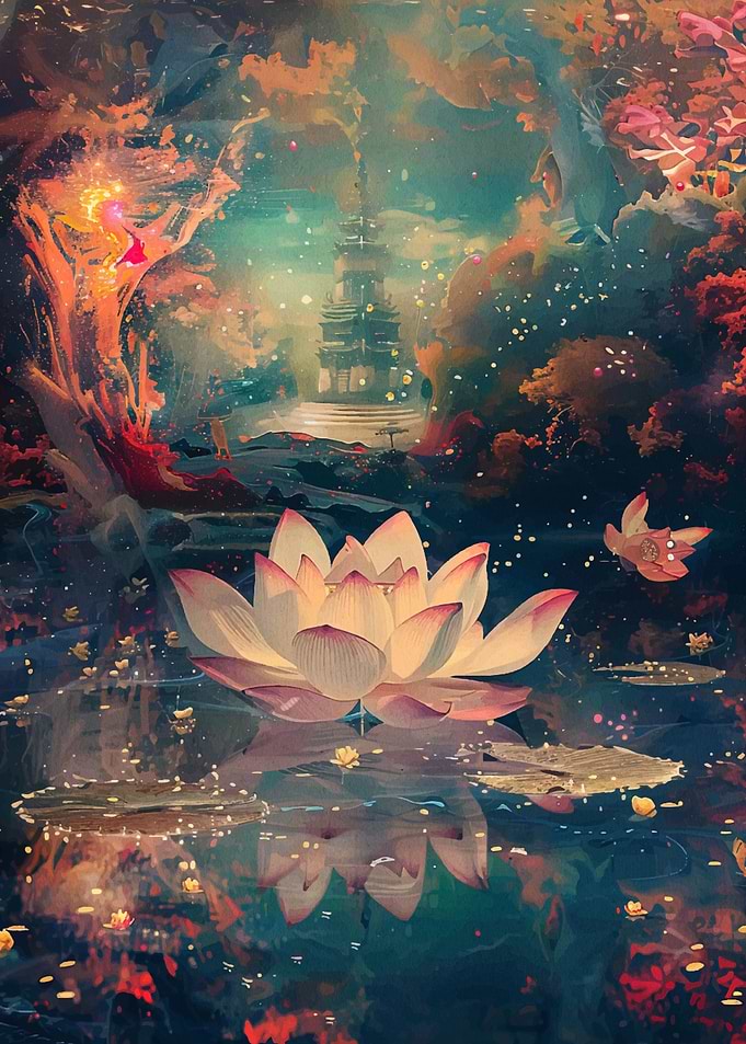 Lotus Flower and Distant Pagoda