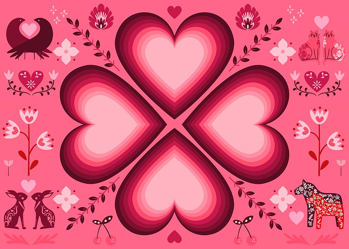 Pink Valentine's Day Heart Clover | Four Hearts Clover