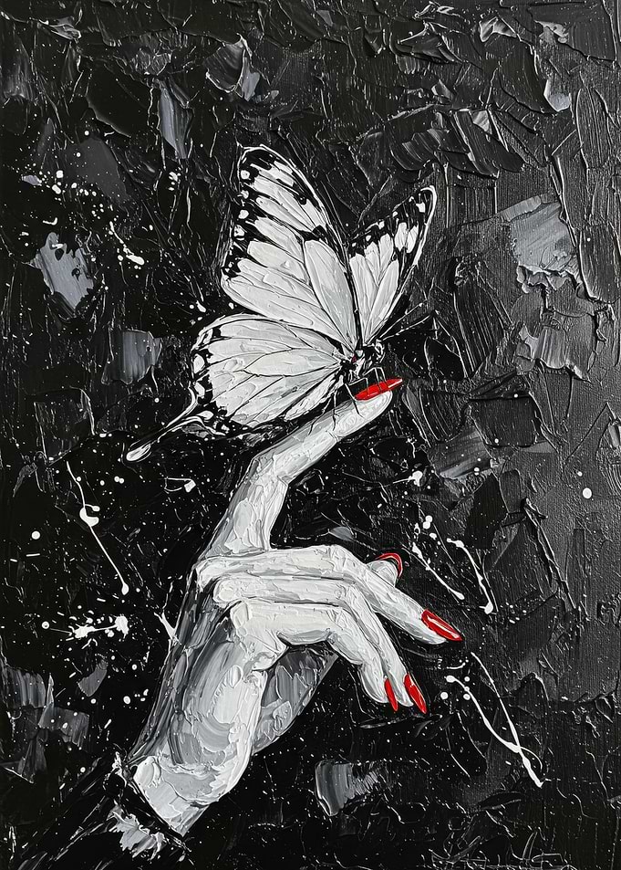 Butterfly on Hand - Monochrome Painting