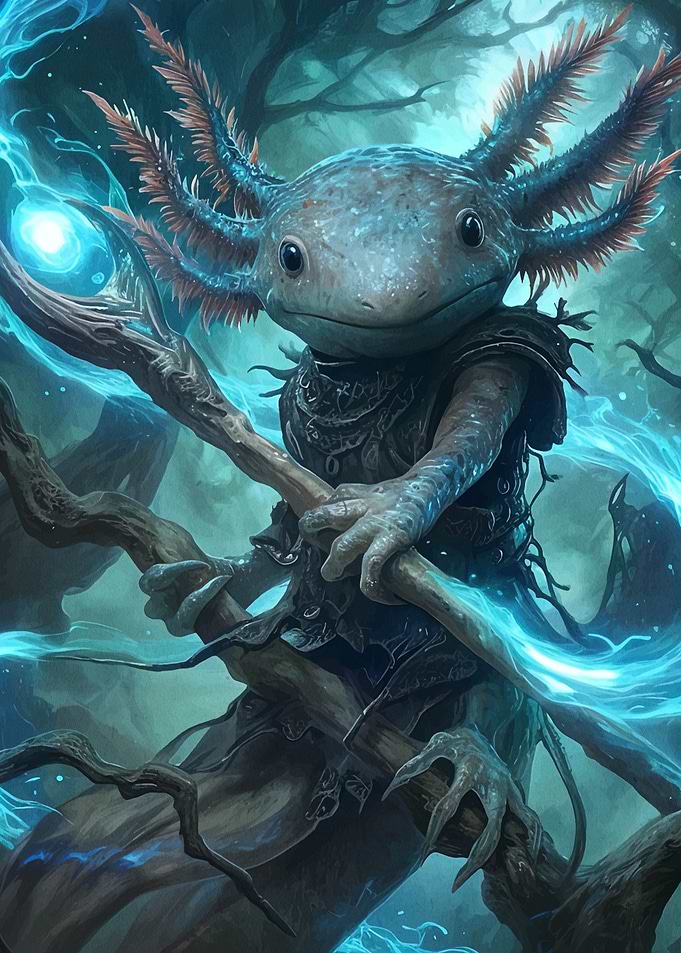 Axolotl Mage in Enchanted Forest