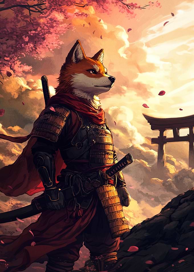 Fox Samurai Warrior in Japanese Landscape