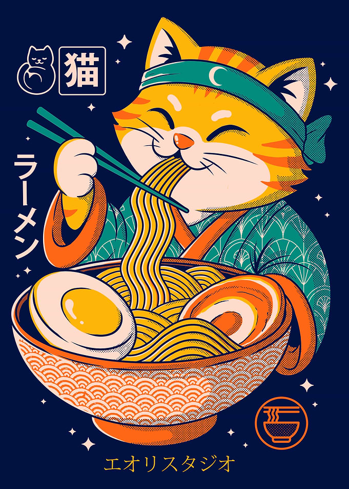 Cat Eating Ramen