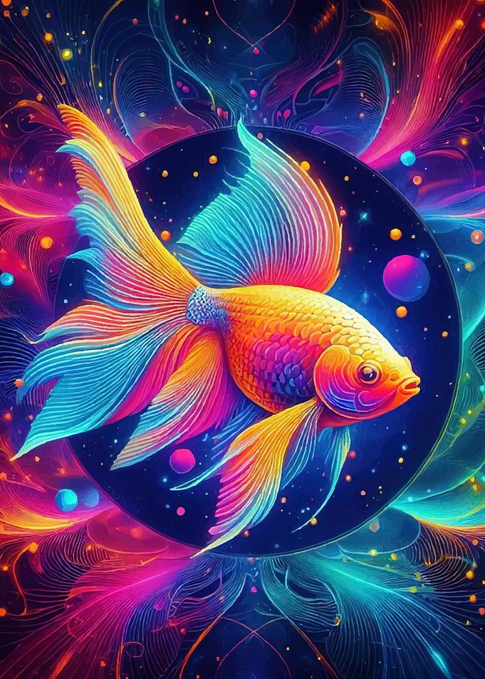 Colorful Goldfish Abstract Space