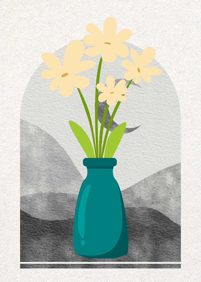 Floral Still Life with Mountain Backdrop