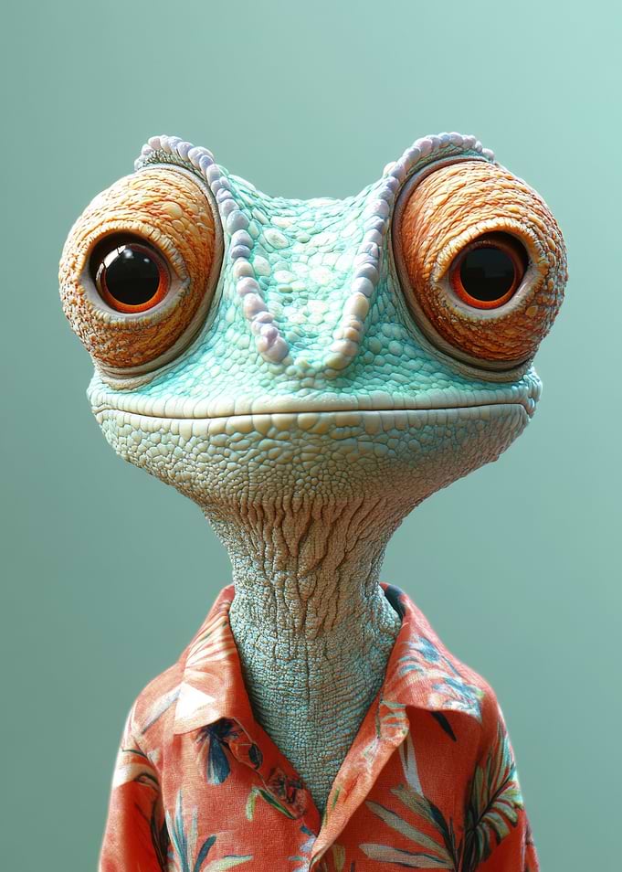 Cartoon Chameleon in Hawaiian Shirt