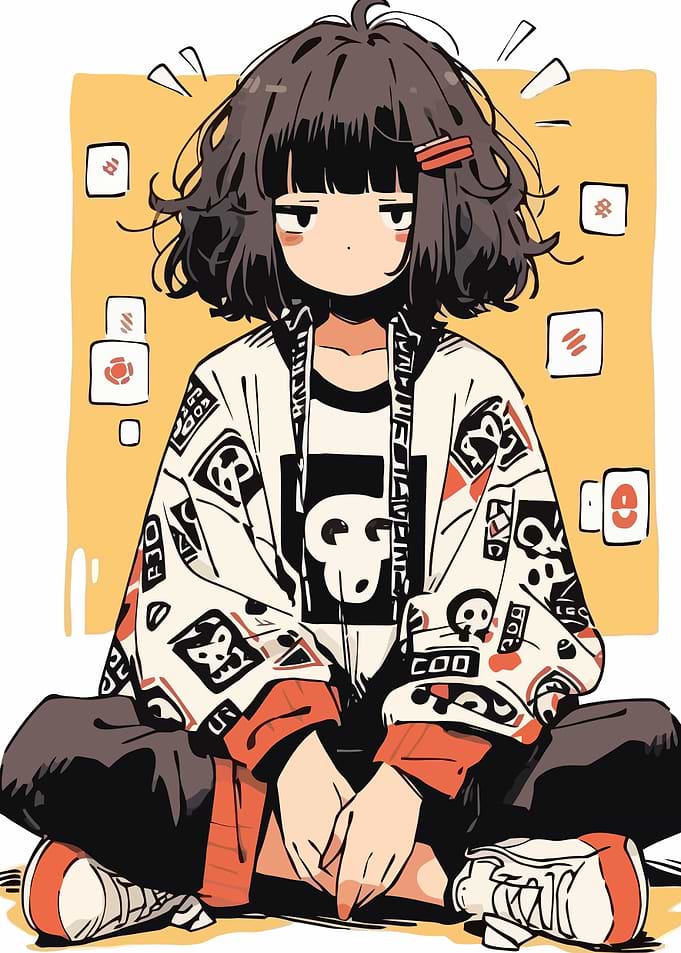 Anime Girl with Skull Jacket
