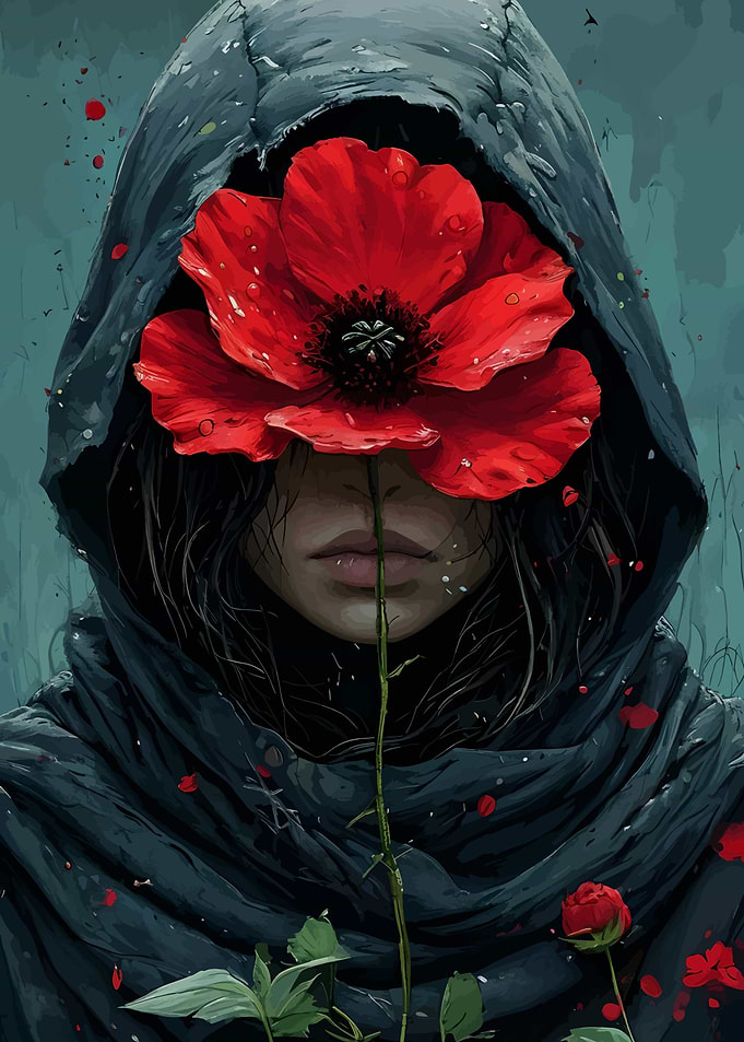Red Poppy Woman Portrait