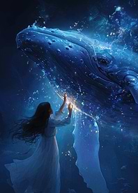 Whale and Woman in Blue Light
