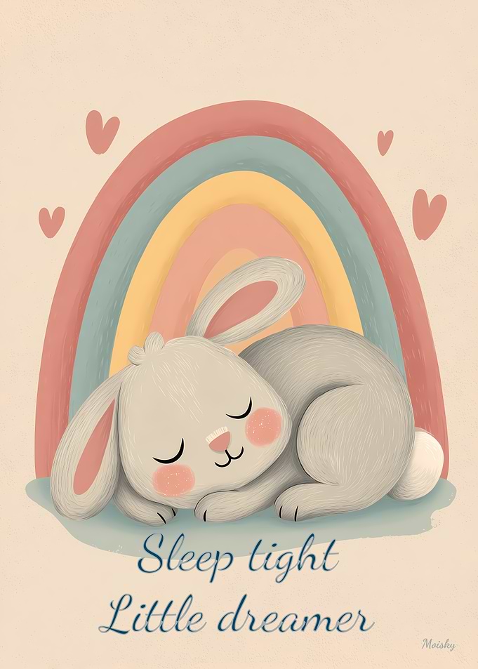 Sleep Tight Little Dreamer – Minimalist Nursery Bunny Art