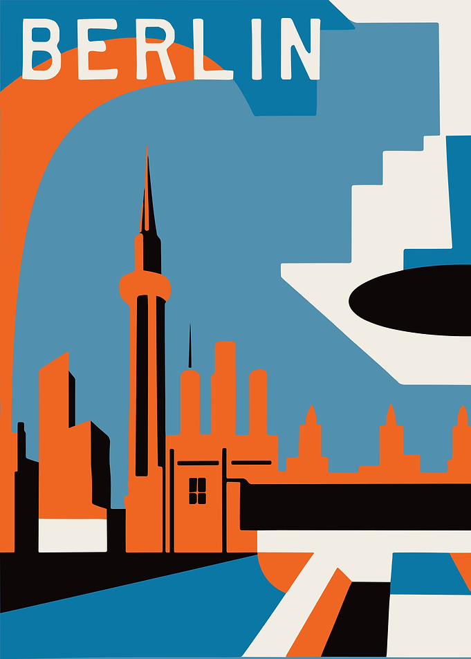 Berlin Cityscape Retro Travel Poster