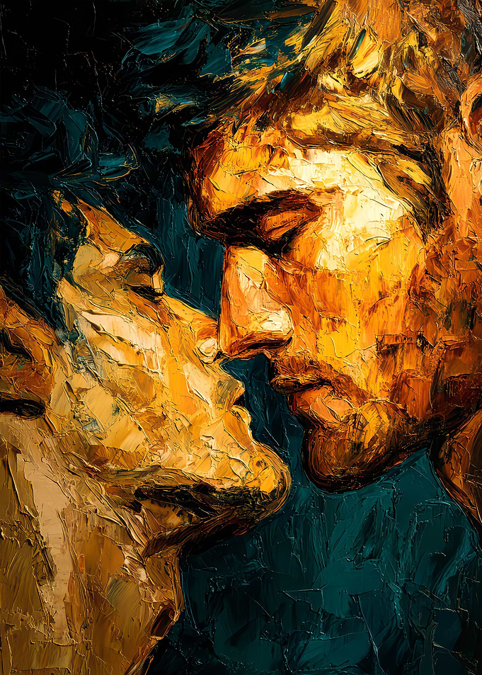 Passionate Men Embrace Oil Painting