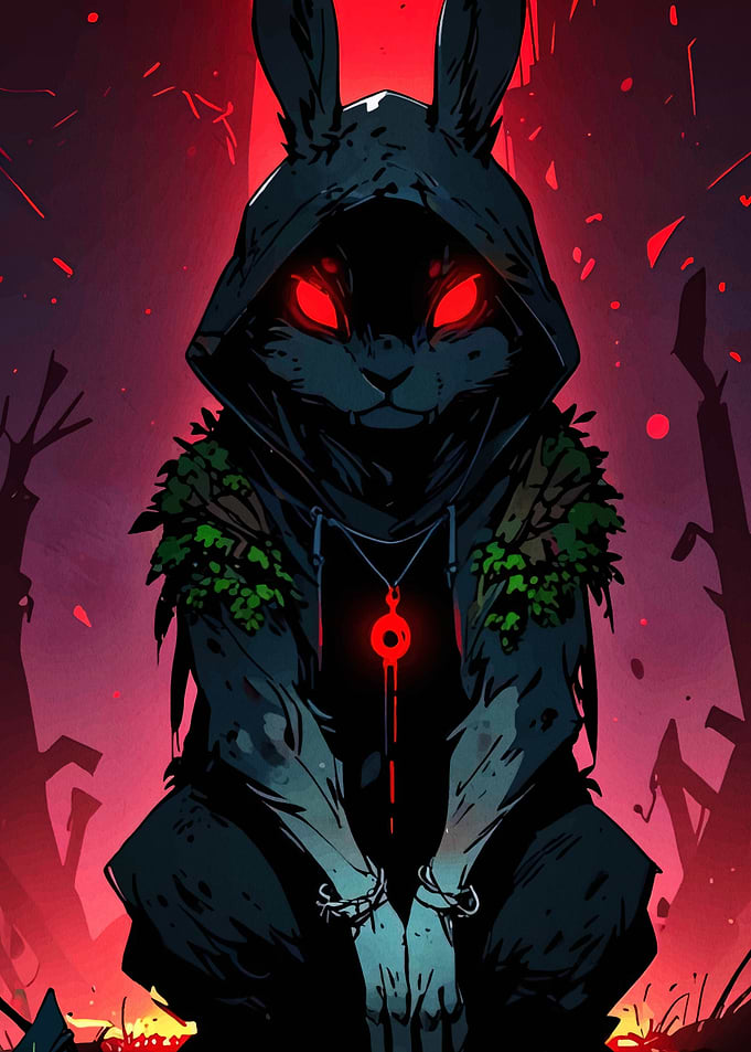 Hooded Rabbit with Red Eyes