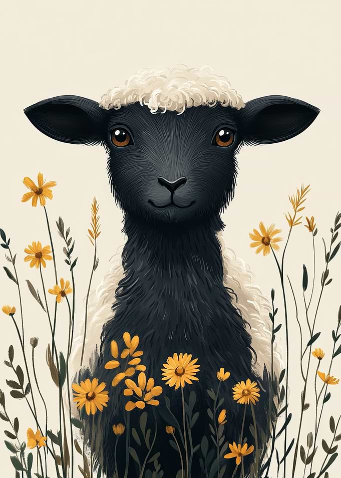 Cute Lamb with Yellow Flowers