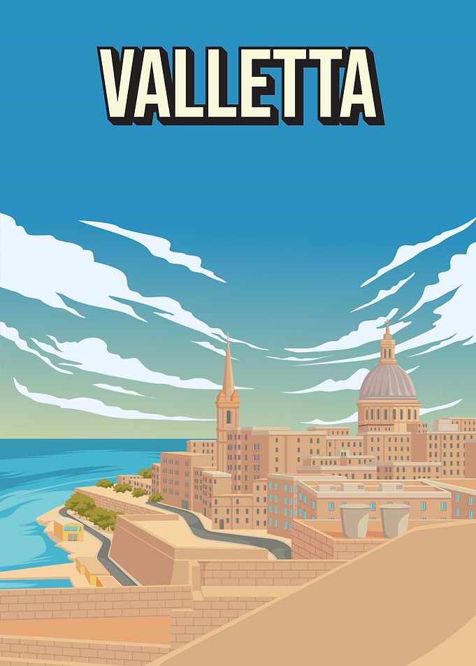 Valletta Malta Vintage Travel Poster