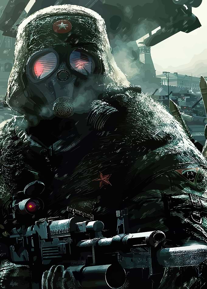 Soldier with Gas Mask and Rifle