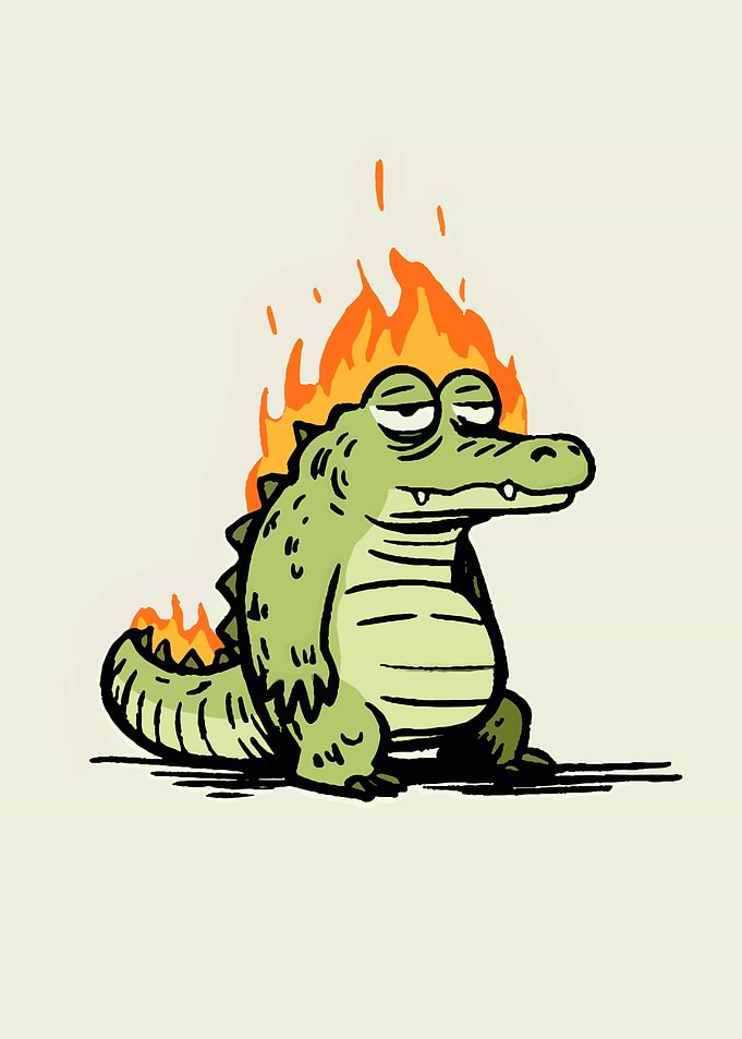 Cartoon Alligator on Fire