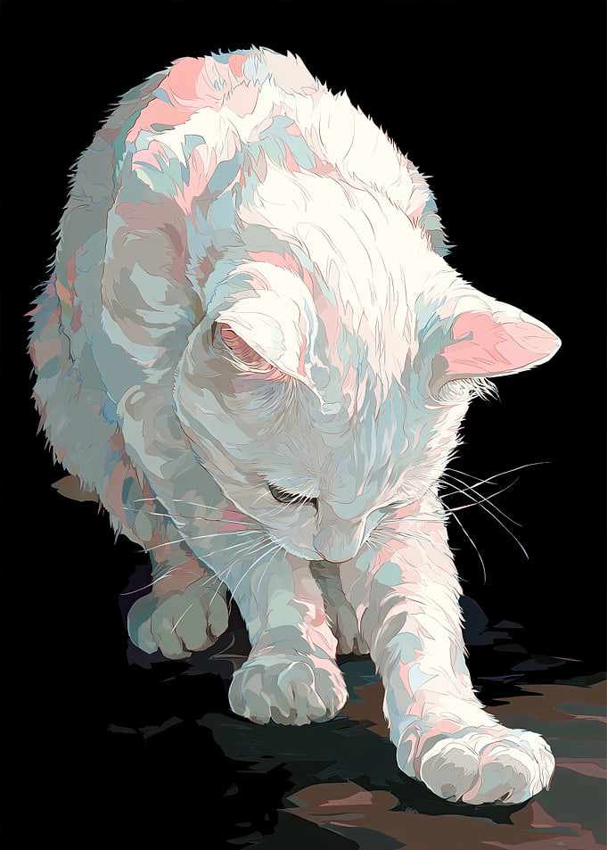 White Cat Digital Art - catching a bug