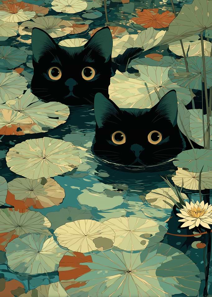 Cats in a Lily Pond