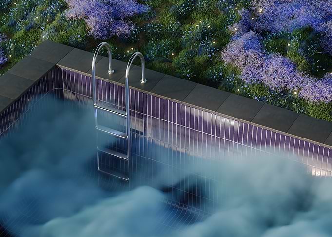 Swimming Pool with Floral Surroundings