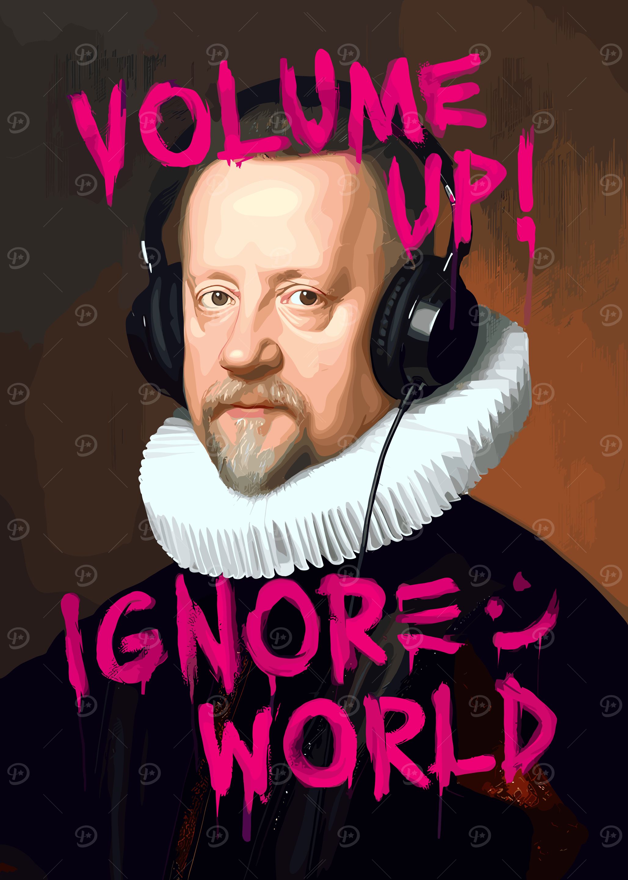 Historical Portrait with Headphones and Graffiti