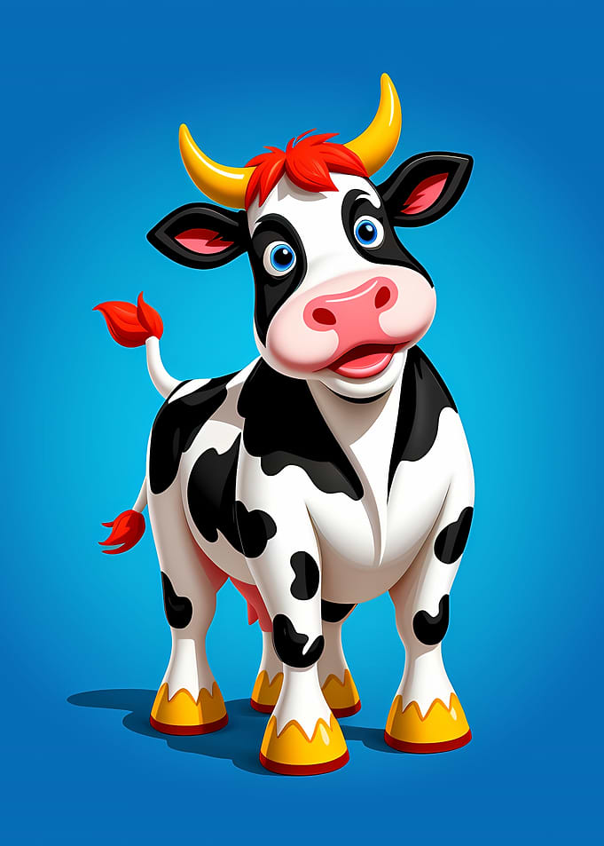 Cartoon Cow on Blue Background