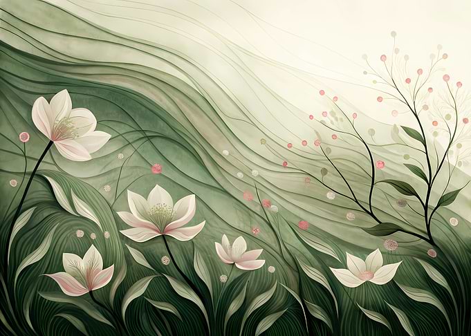 Elegant Floral Illustration with Green Tones