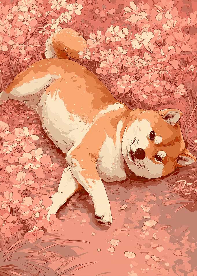 Adorable Shiba Inu in a Flower Field