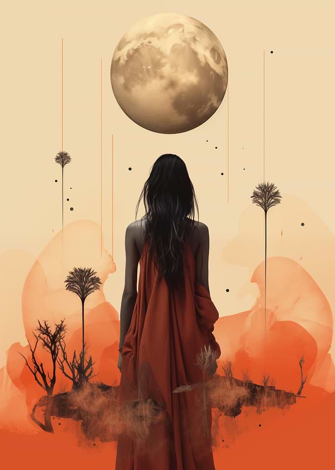 Woman in Red and Moon Boho