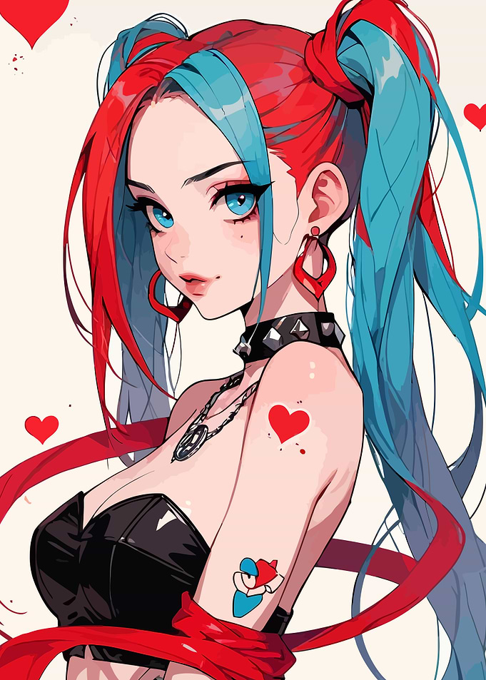 Anime Girl with Red and Blue Hair