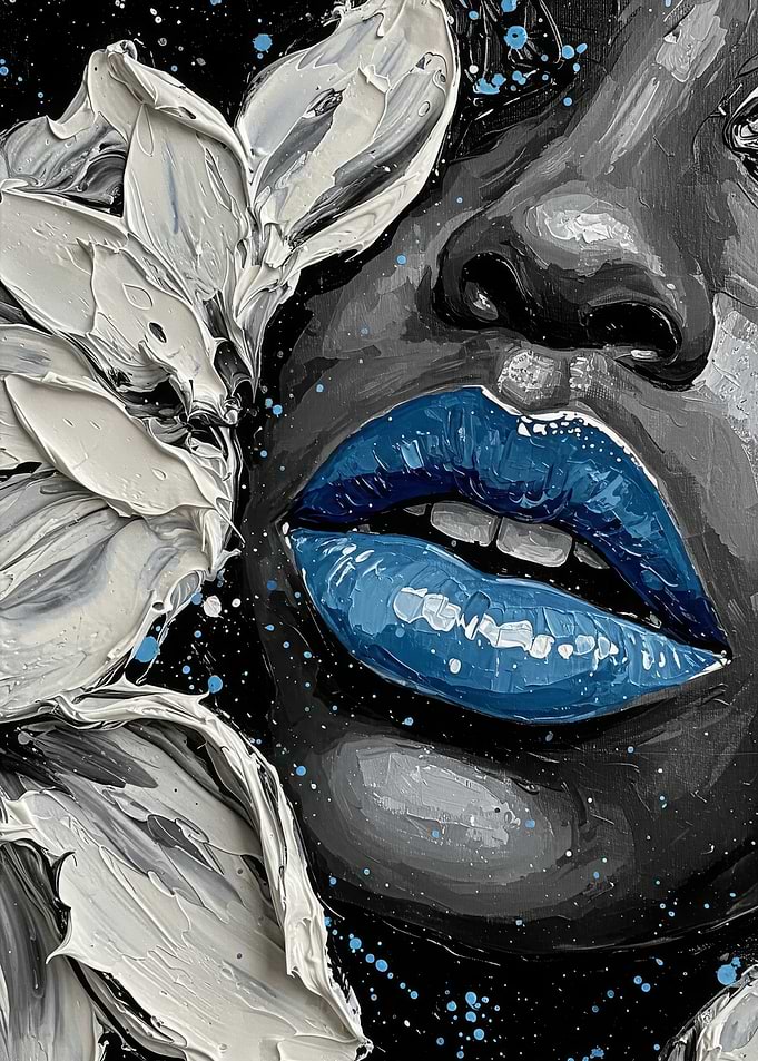 Monochrome Portrait with Blue Lips Painting