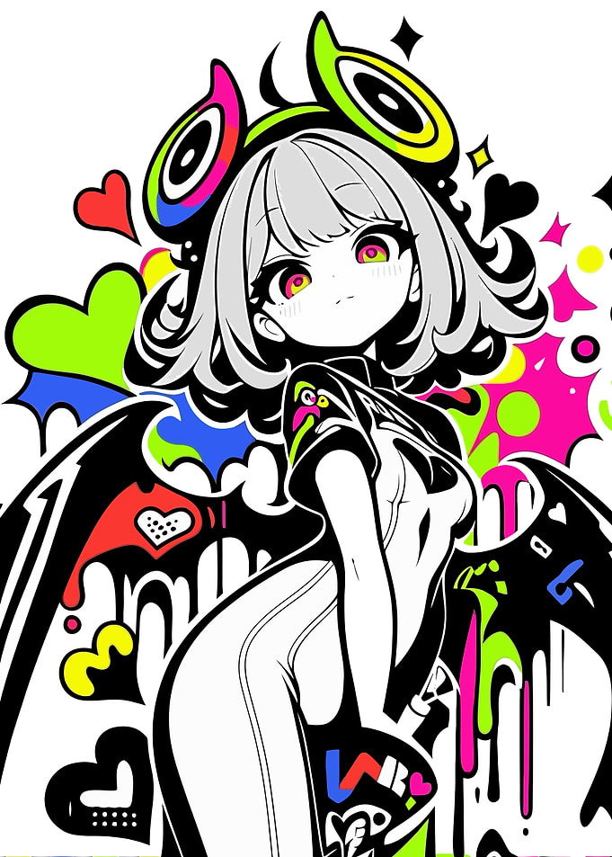 Anime Girl with Colorful Graffiti Background
