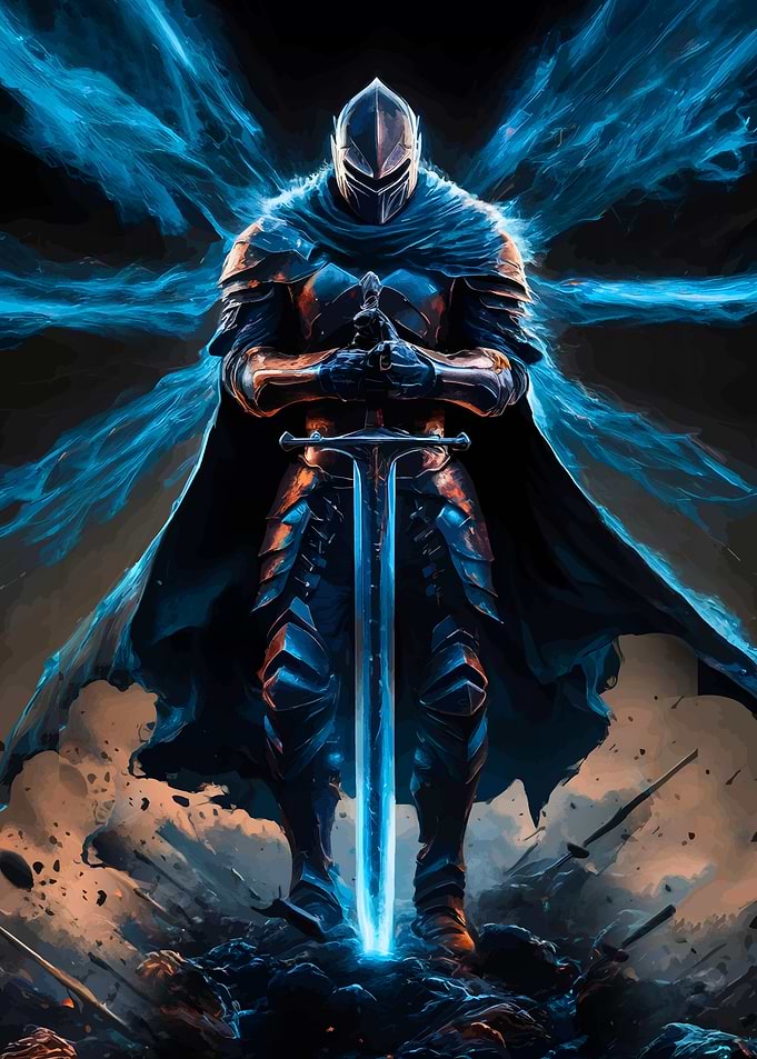 Armored Knight with Glowing Sword