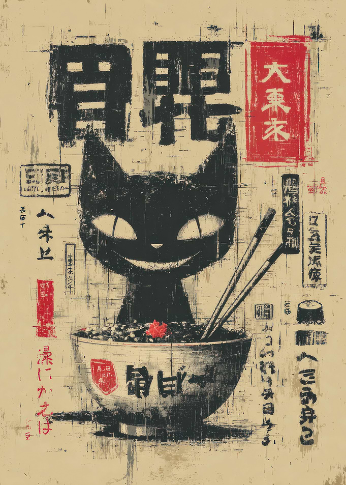 Black Cat Ramen Japanese Art