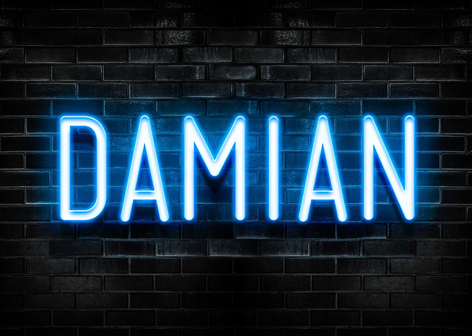 Damian Neon Sign on Brick Wall