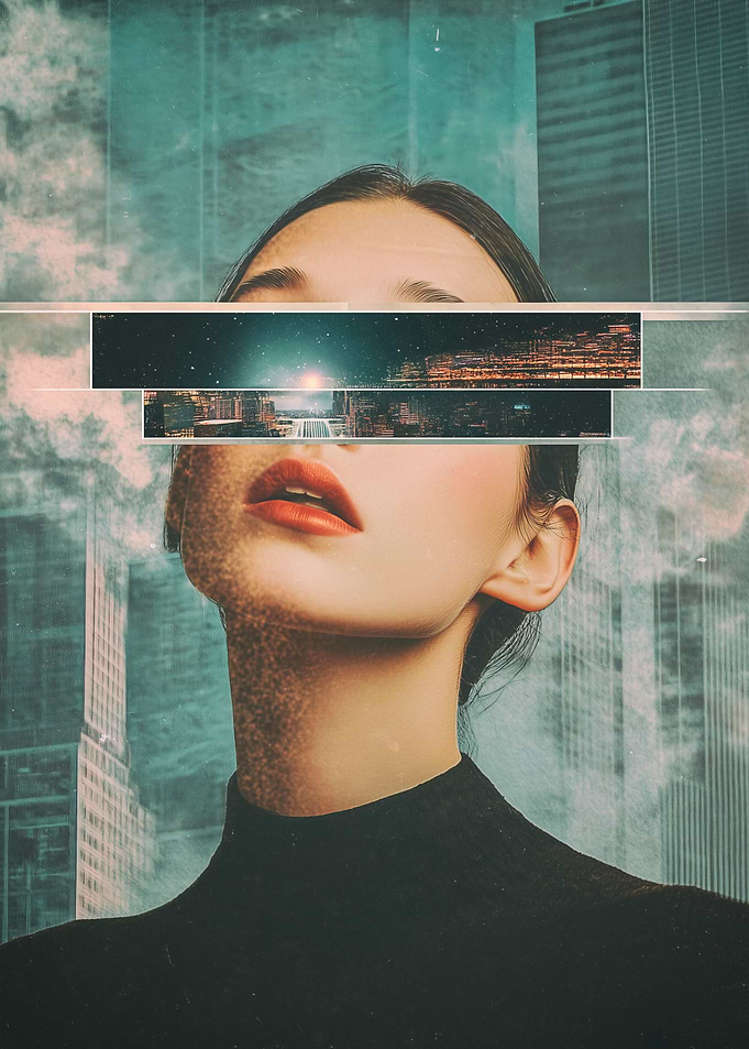 Woman with Cityscape Overlay