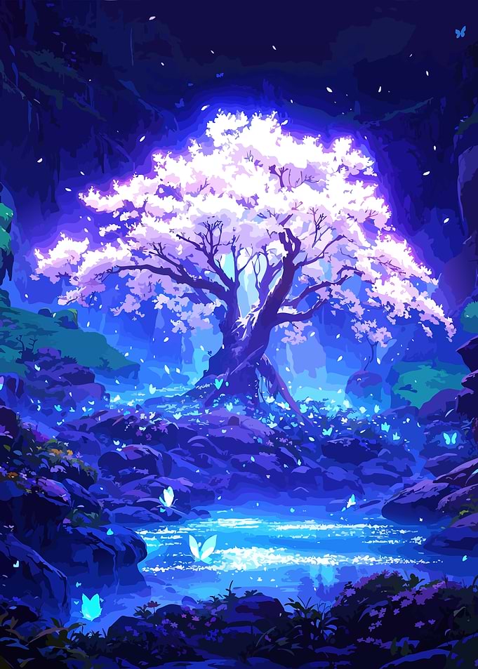 Enchanted Forest with Glowing Tree