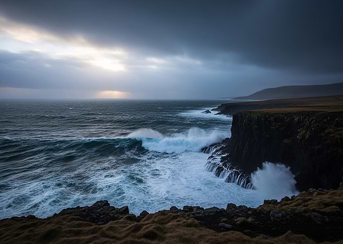 Iceland - Dramatic Coastal Cliffs and Crashing Waves