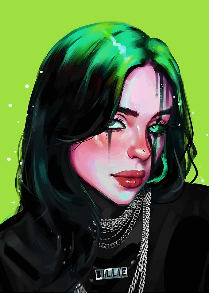 Billie Eilish Portrait with Green Hair