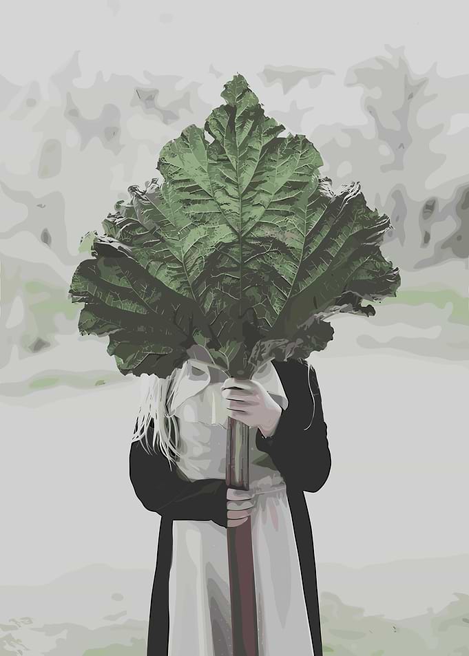 Woman with Giant Leaf