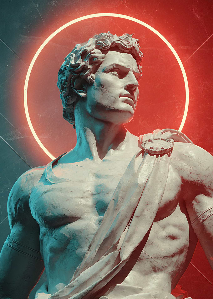 Classical Statue with Neon Halo