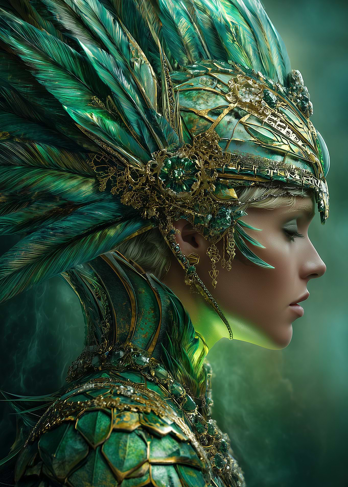 Emerald Queen with Feathered Headdress