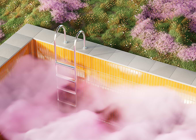 Pink cloud pool with garden