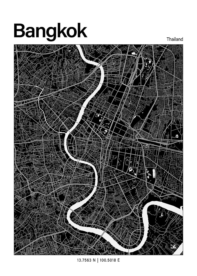 Bangkok Black and White Map