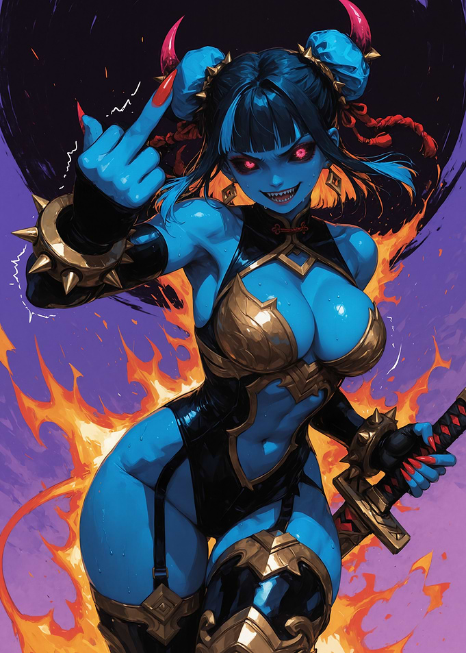 Blue Demon Girl with Sword