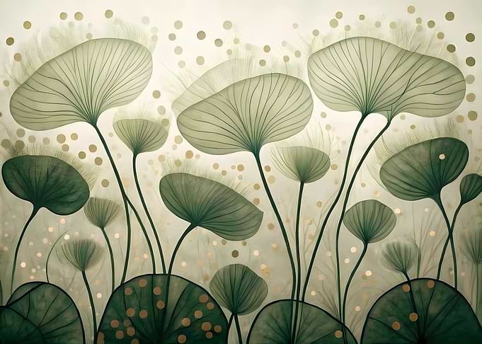 Abstract Green Floral Pattern with Dots